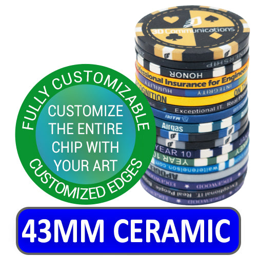 Personalized ceramic poker chip with custom edge design – 43mm