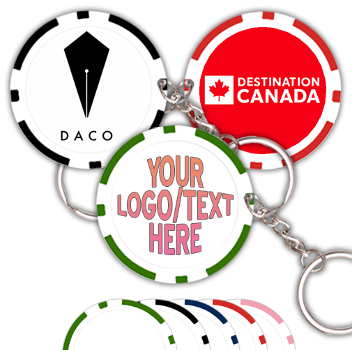 8 Stripe Full-Color Custom Poker Chip Keychain with logo design