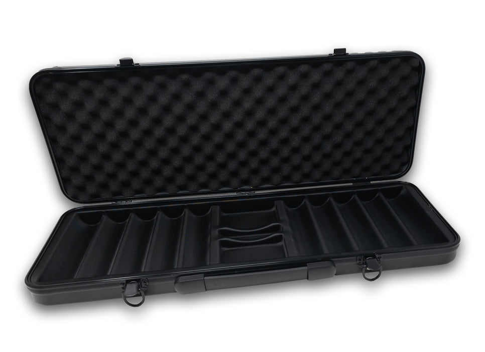 Black ABS polycarbonate poker chip case 500 capacity; Ding-proof ABS poker chip case with felt lining