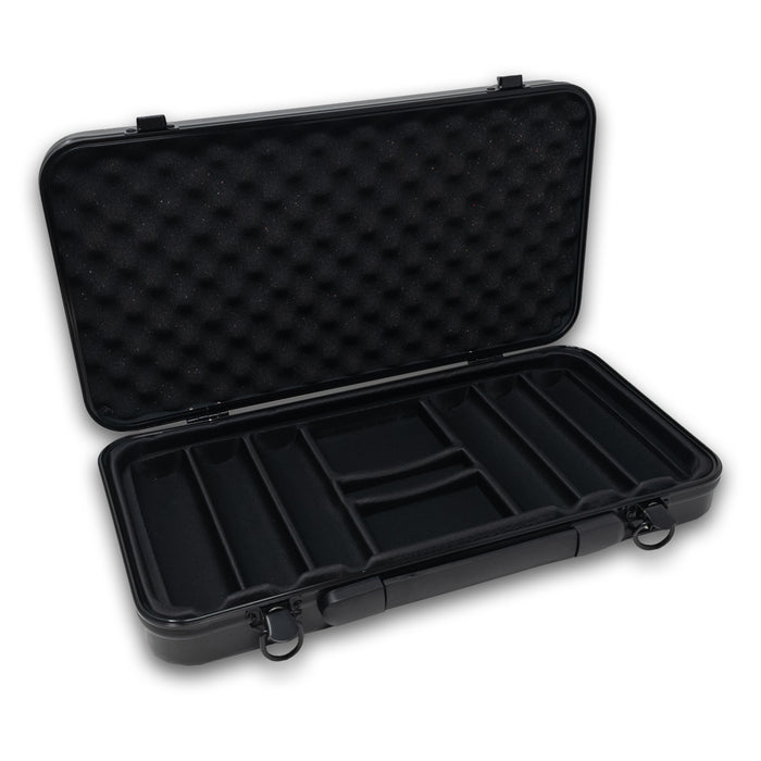 300 chip black ABS poker chip case; Durable ABS poker chip case with EVA interior tray