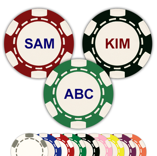 Hot-stamped 6-stripe poker chip with monogram