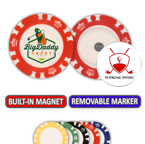 Custom UV golf ball marker with magnetic poker chip holder