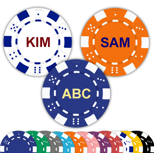 Hot-stamped dice design poker chip with monogram