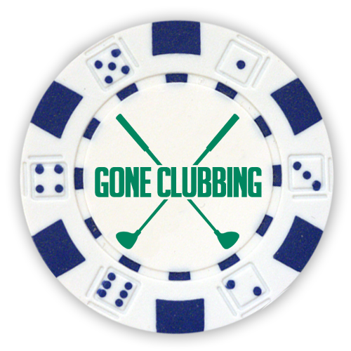 Golf ball marker poker chips foil stamped with funny designs - Gone clubbing