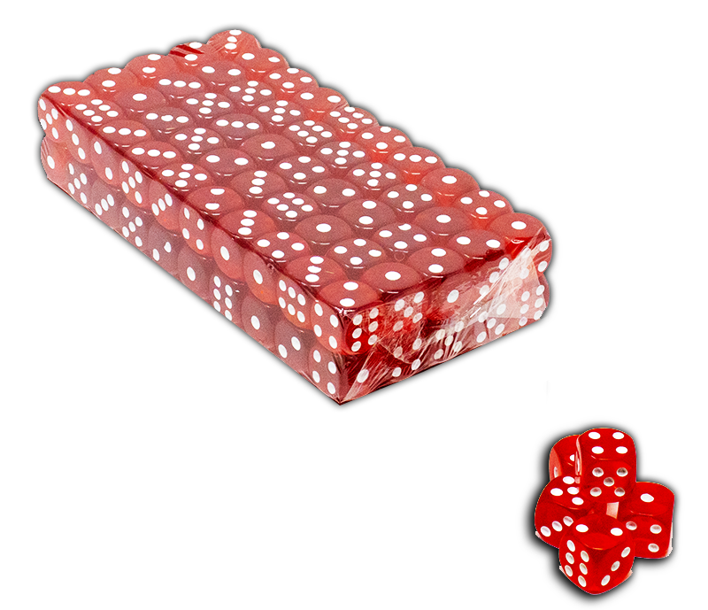 Set of 100 Translucent Red 16mm Casino Dice