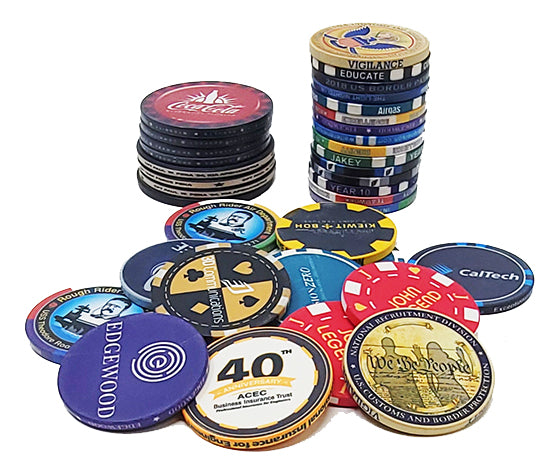 Custom 47mm ceramic poker chip with edge-to-edge printing