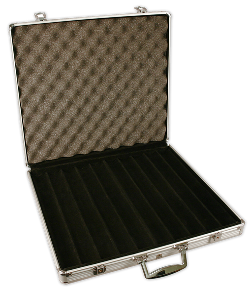1000 chip aluminum poker case; Large aluminum poker chip case with engraved or UV printed plate
