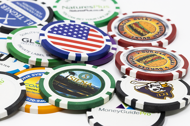 Personalized UV printed poker chip, 8 stripe design β one side or both