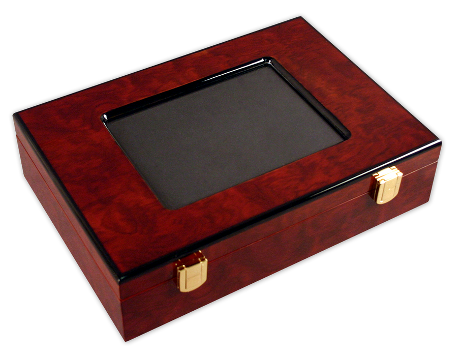 Poker chips case made of wood and a picture frame glass top - room for 200 chips