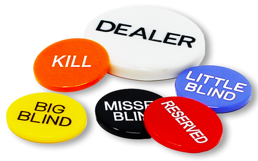 Set of 6 Professional Poker Buttons including Dealer and Blinds