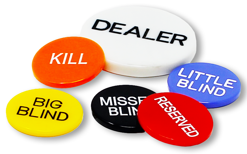 Set of 6 Professional Poker Buttons including Dealer and Blinds