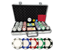 6 Stripe poker chips set with 300 chips, aluminum case, plastic cards and buttons