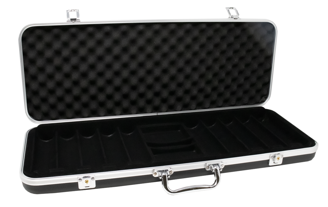 Black ABS poker chip case 500 capacity; Durable ABS poker chip case with felt lining