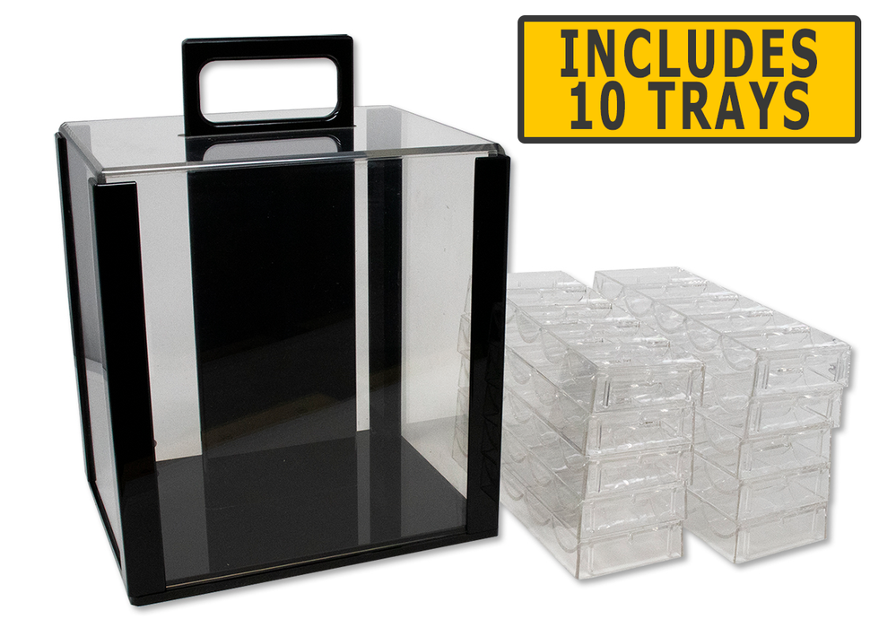 Acrylic poker chip carrier 1000 capacity; Clear acrylic poker chip case with trays