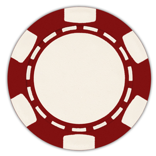 Red 11.5g six-stripe poker chips – closeup detail, direct print compatible