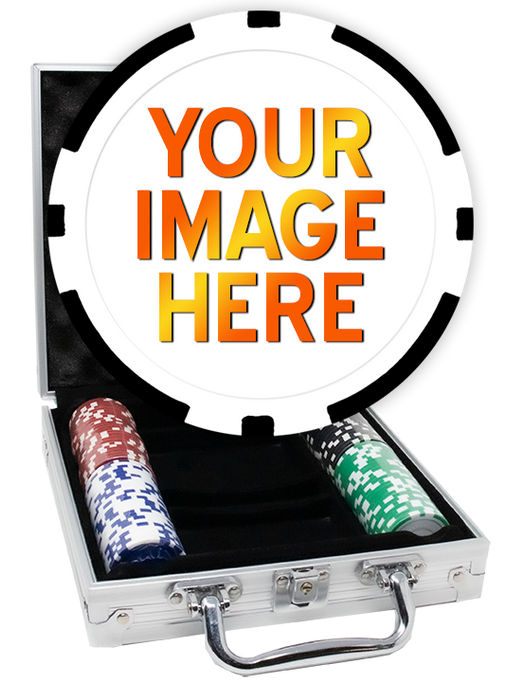 Completed custom poker chip set with 11.5 gram 12 stripe chips