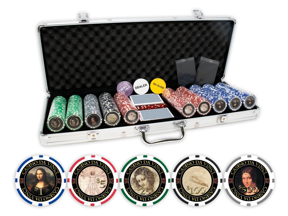 DA VINCI Masterworks poker chips set with aluminum case and playing cards - 500 Chips