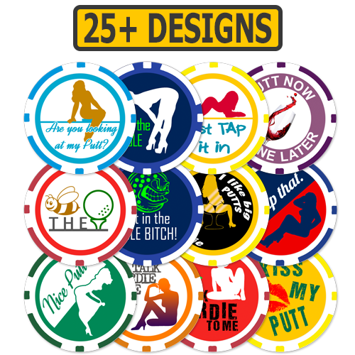 Golf ball marker poker chips – 11.5g clay composite, printed designs
