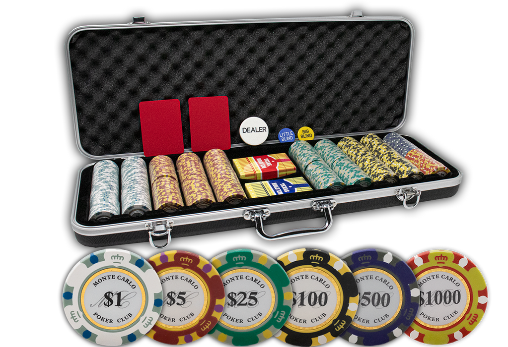 Monte carlo 14 gram clay poker chips with black ABS ding proof poker chips case