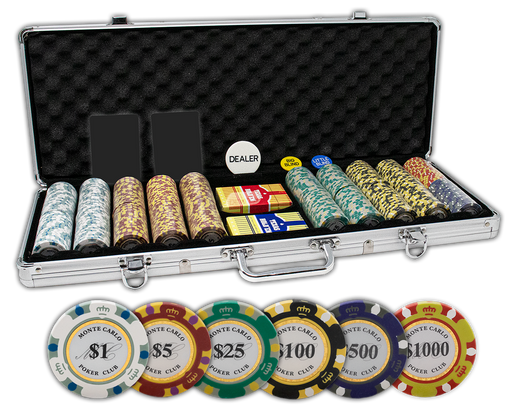 Monte Carlo 14 gram clay poker chips set in aluminum case - 500 chips