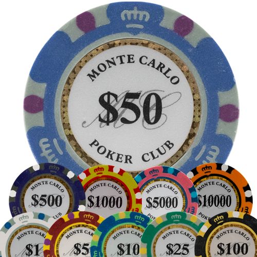 Monte Carlo Poker Club 14 gram clay poker chips – 50 pack