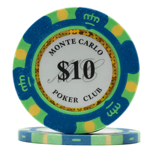 Blue Monte Carlo poker chips – 14 gram clay composite, casino-style values