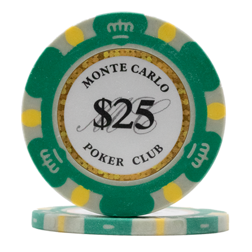 Green Monte Carlo poker chips – 14 gram clay composite, casino-style values