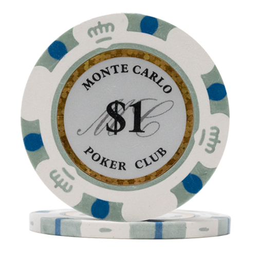 White Monte Carlo poker chips – 14 gram clay composite, casino-style values