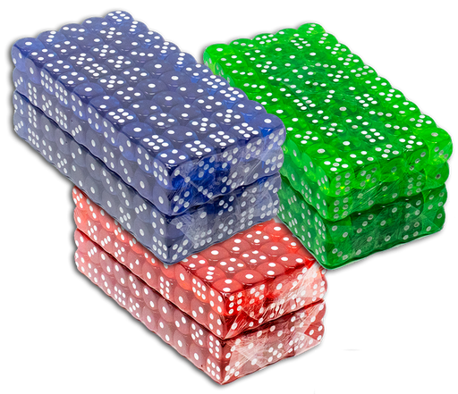Translucent 16mm Casino Dice Set in Red, Blue, and Green