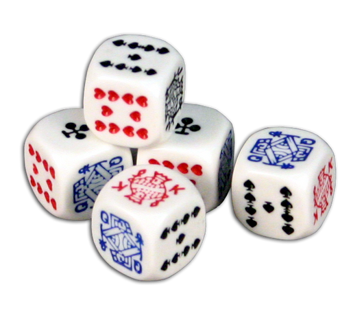 Set of Five 6-Sided Poker Playing Card Dice
