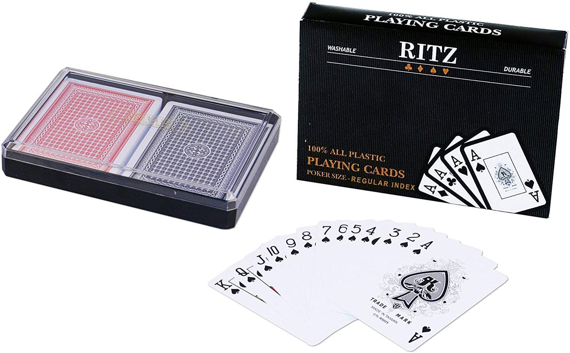 Ritz 100% Plastic Playing Cards, 2 Decks in Hard-shell Case