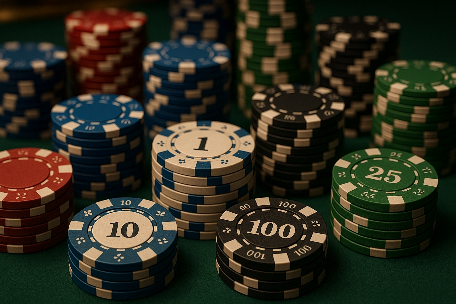 Poker chips of different denominations