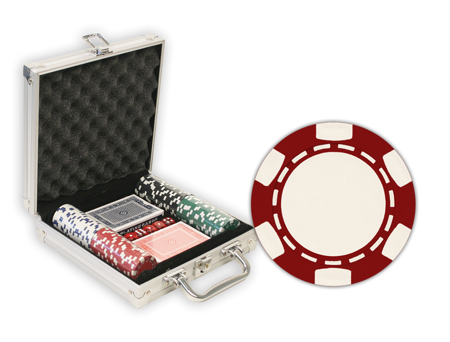 Aluminum poker chips set with 100 6 stripe chips