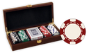 Poker chips set with 100 6 stripe poker chips in a wood chips case