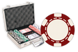 Poker set with chips, cards, and a case with 200 6 Stripe design chips in an aluminum case
