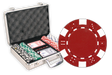 Poker set with chips, cards, and a case with 200 Dice design chips in an aluminum case