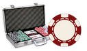 Poker set with chips, cards, and a case with 300 6 stripe chips in an aluminum case