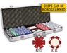 500 poker chips in an aluminum poker chips case with cards and dice