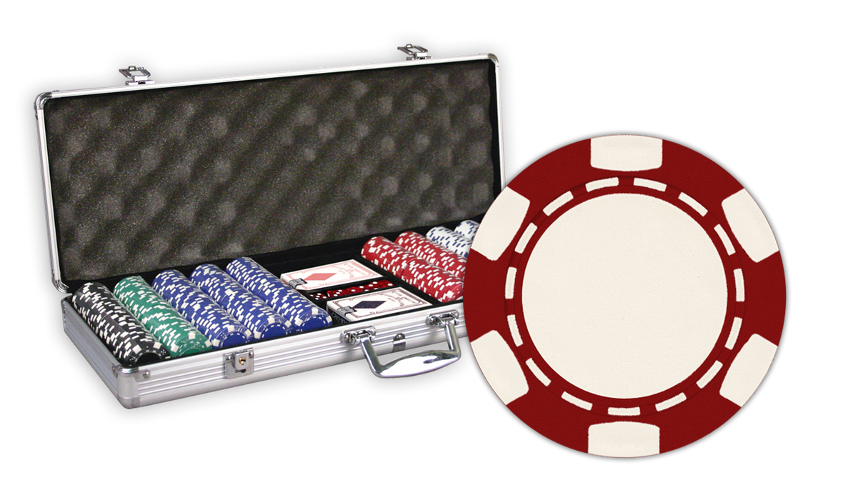 Poker set with chips, cards, and a case with 300 6 Stripe design chips in an aluminum case