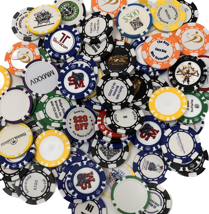 Set of 500 misprinted full color custom poker chips