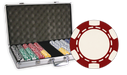 Poker set with chips, cards, and a case with 750 6 Stripe design chips in an aluminum case