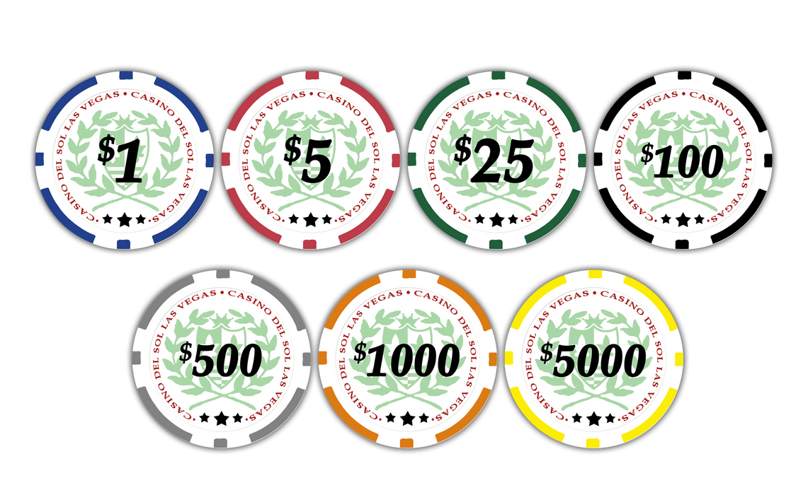 Casino Del Sol 11.5 gram poker chips with denominations