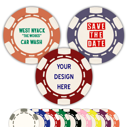 Hot stamped custom poker chips with your artwork - six stripe chips