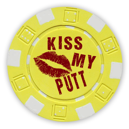 Golf ball marker poker chips foil stamped with funny designs - Kiss my putt