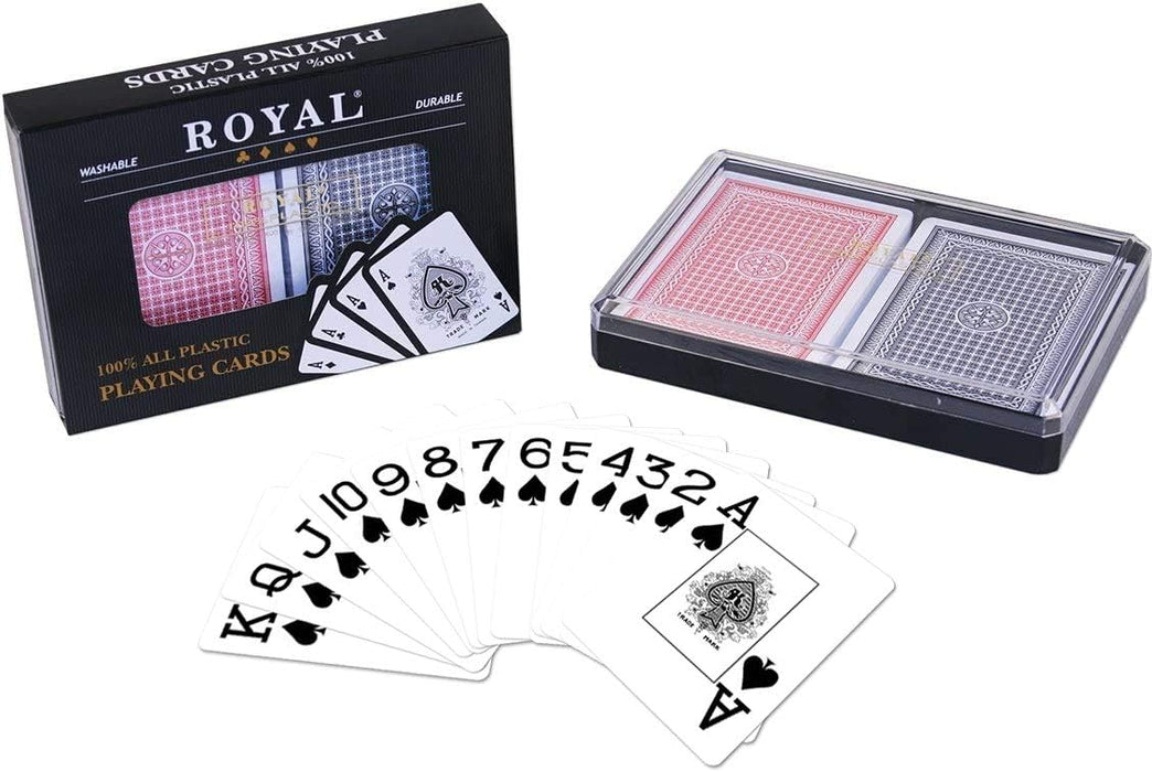 100% plastic poker playing cards by Royal in hard shell case - Large index