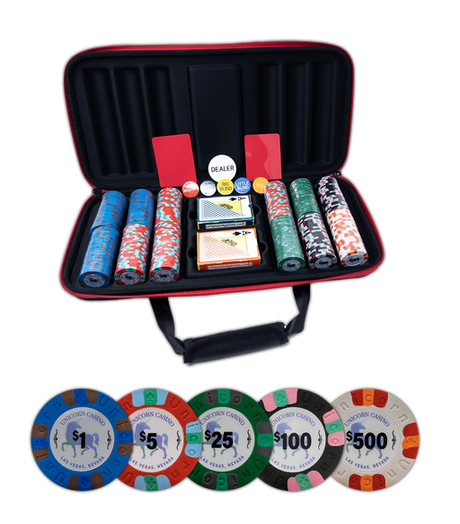 Unicorn Casino clay poker chips set in a soft shell case - 300 chips