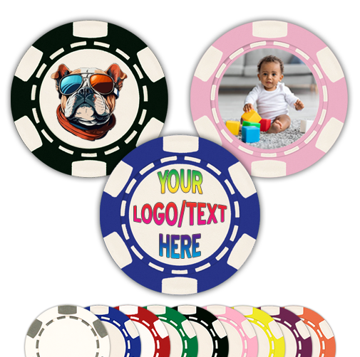 Full color custom poker chips with direct printing on 6-stripe poker chips