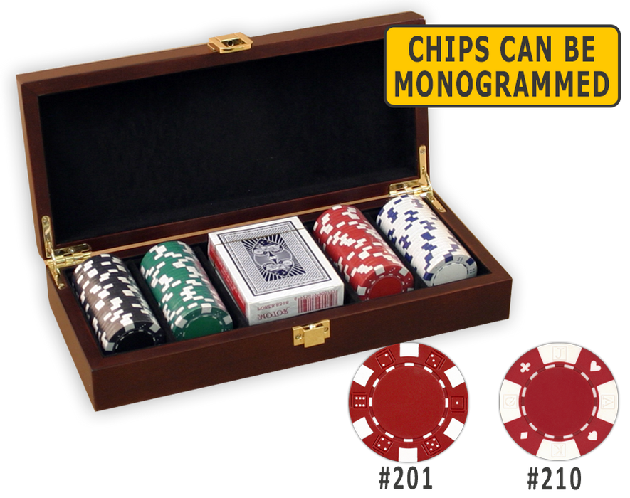 voldsom I navnet Ret Poker chips set in a wood mahogany finish case - 100 chips — CHIPS and GAMES