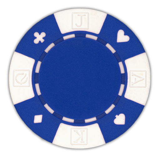Blue poker chips in a card suited design - 11.5 gram clay composite poker chips