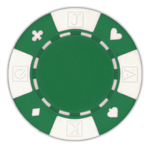 Green poker chips in a card suited design - 11.5 gram clay composite poker chips